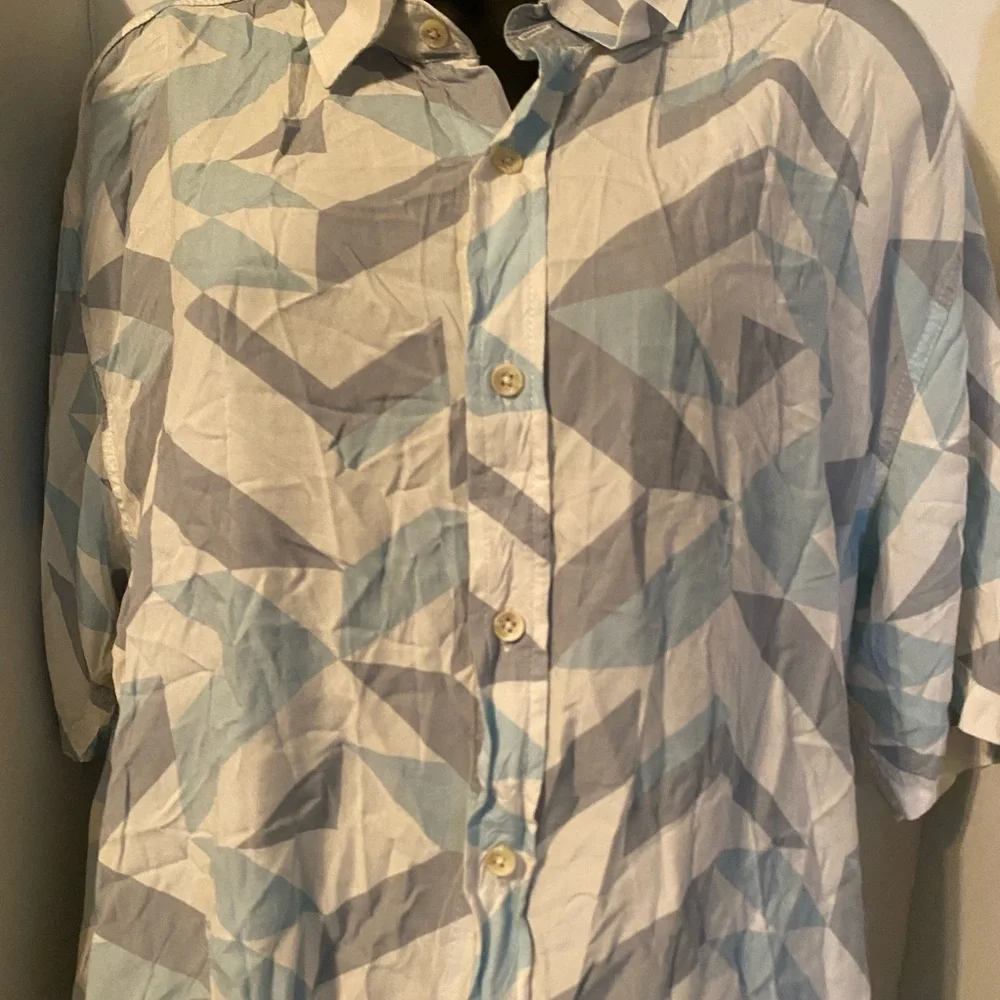 Men's Lightweight Geometric Shirt Jacket - Light Blue & Gray
